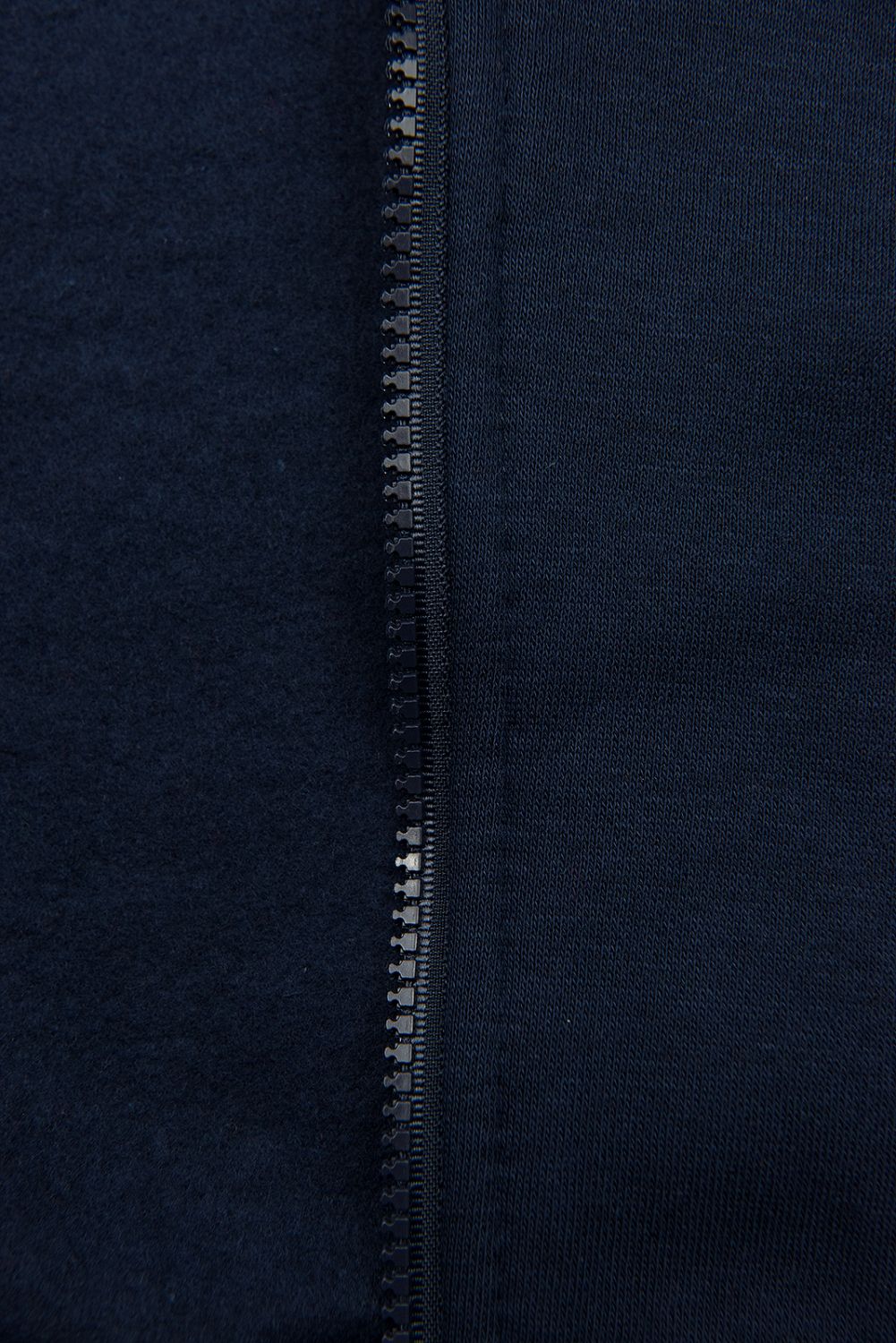 Verlängerte Sweatjacke mit hohem Kragen und Kapuze dunkelblau