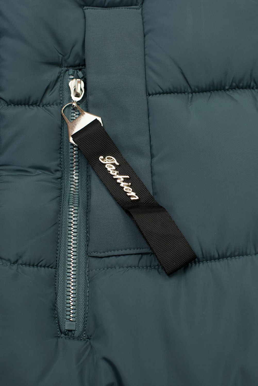 Lange Winterjacke mit Kunstpelz Petrolgrün