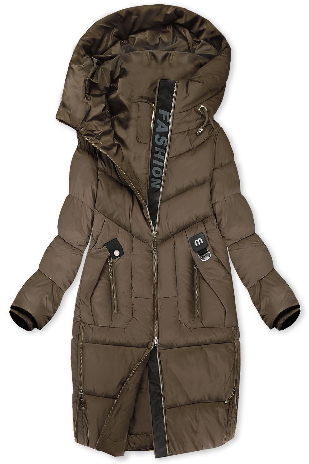 Damen-Steppmantel für den Winter mit voluminöser Kapuze Braun