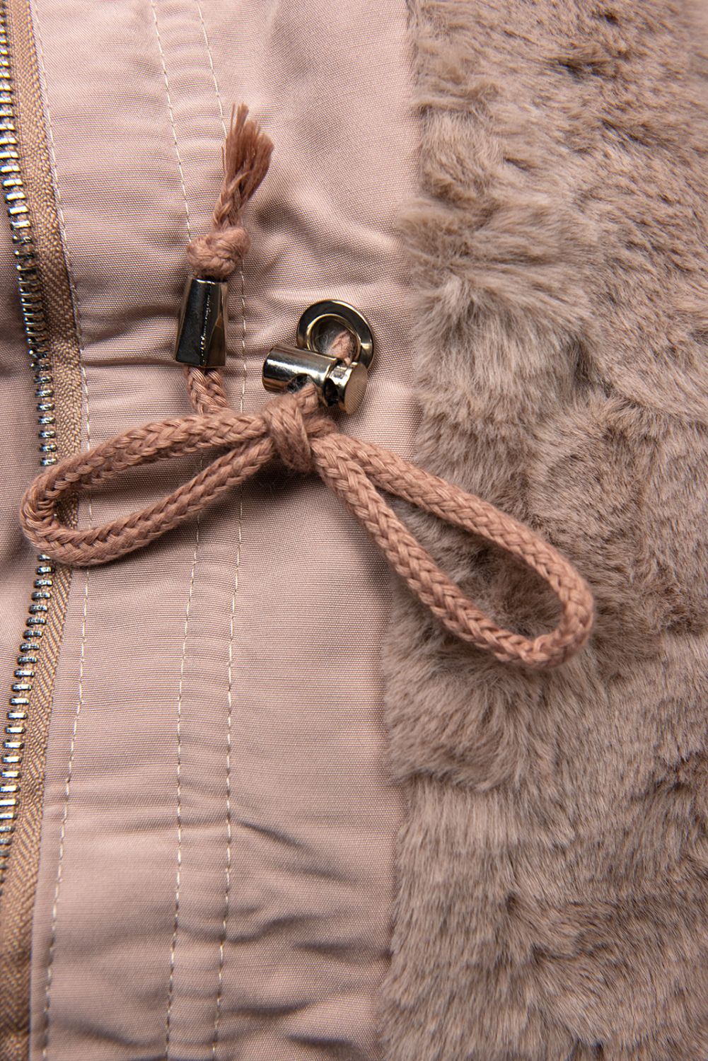 Winterparka mit Fellimitat beige-rosa