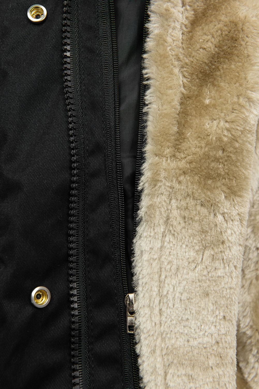 Parka mit abnehmbarem Futter und Kunstfell schwarz