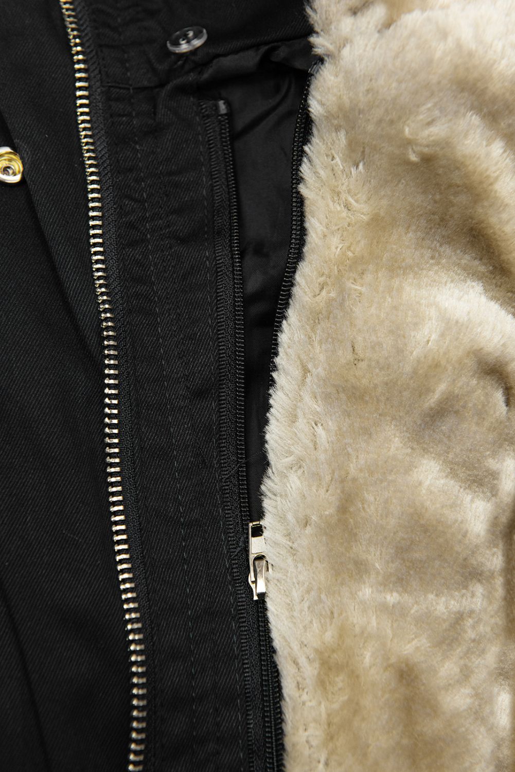 Parka mit abnehmbarem Teddyfutter schwarz