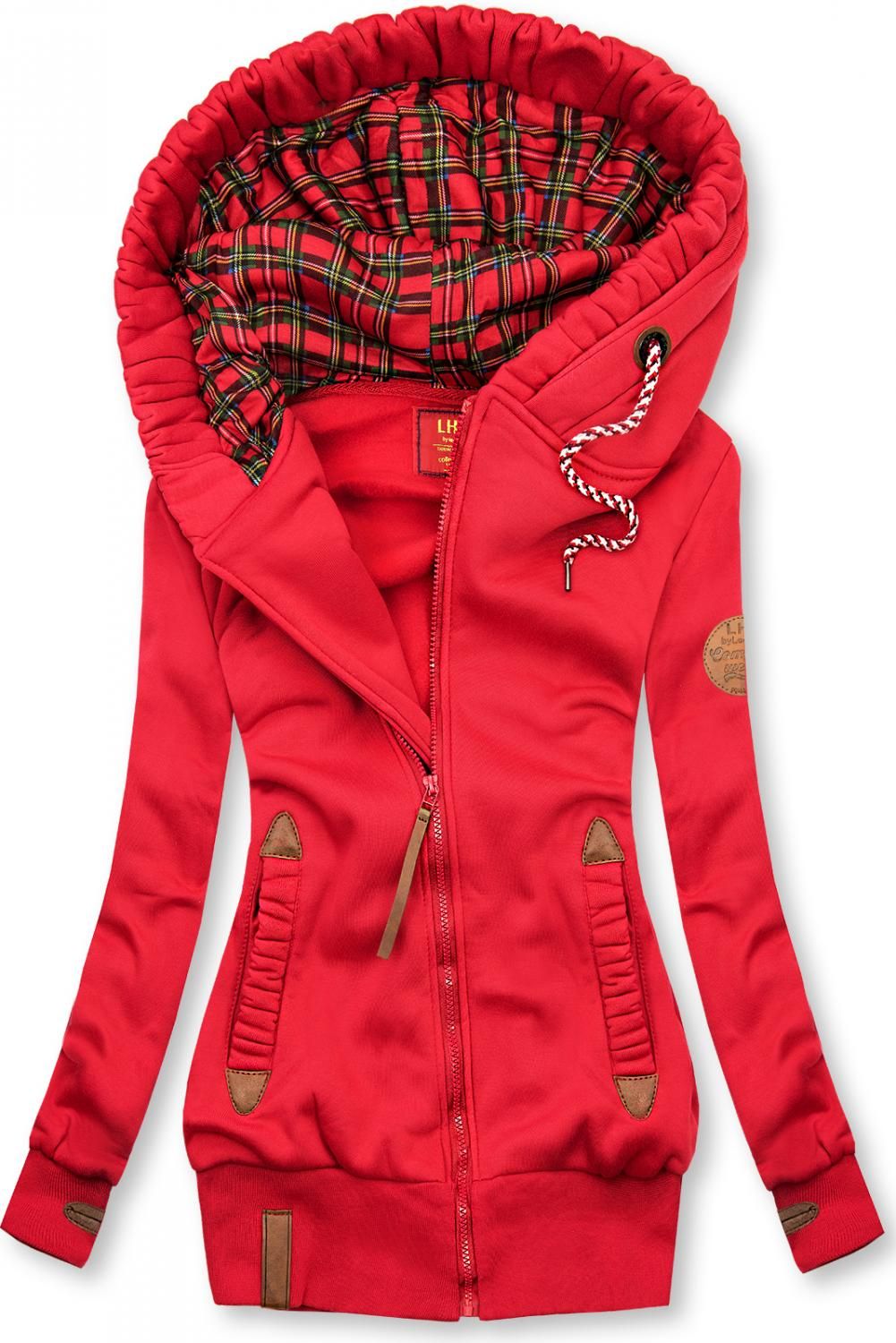 Sweatjacke mit Karomuster rot