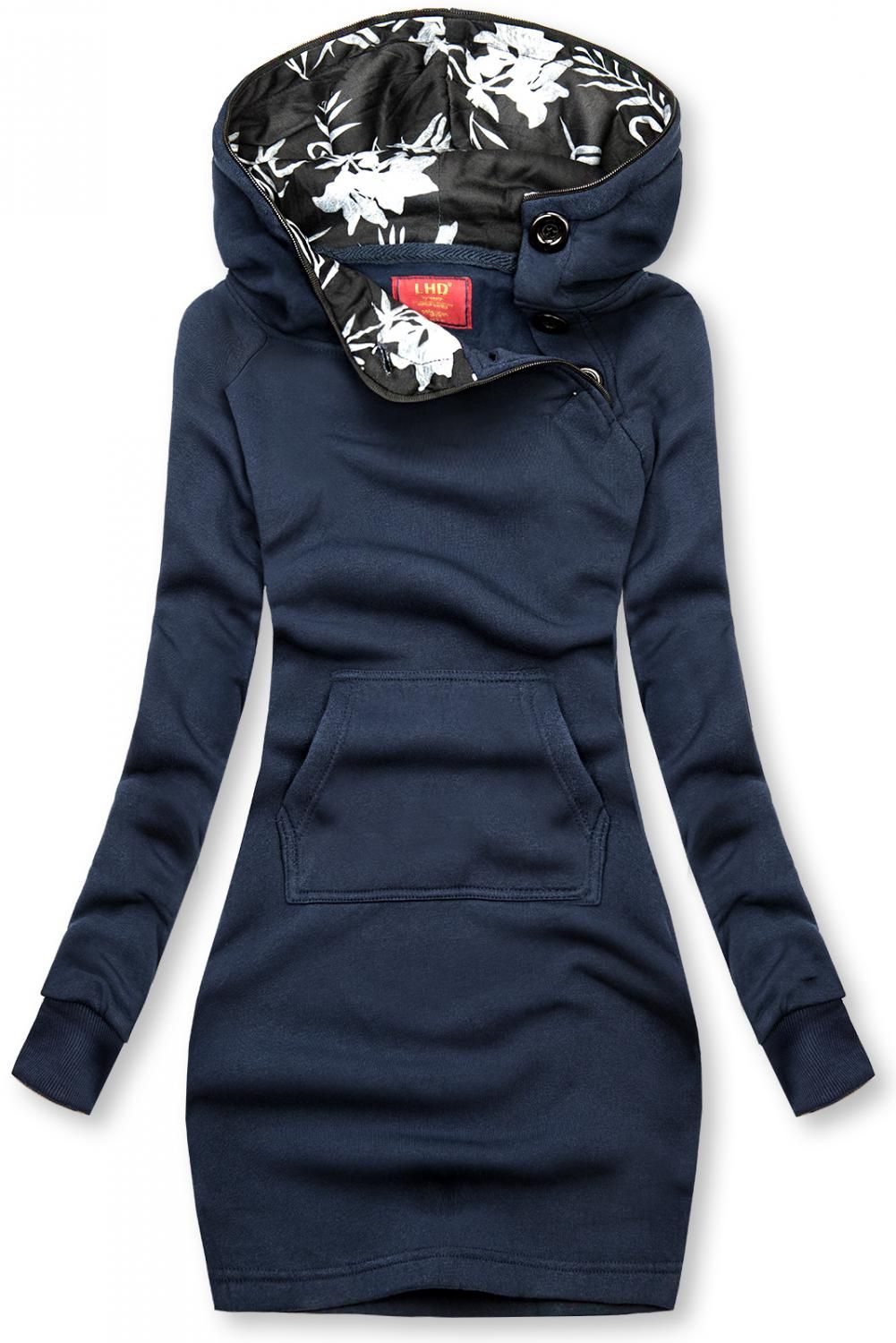 Verlängerte Sweatshirt/Sweatkleid mit Kapuze dunkelblau