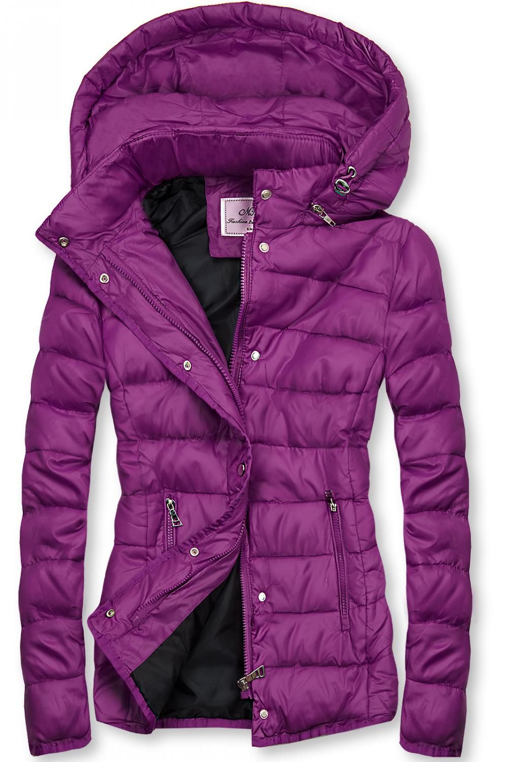 Steppjacke mit abnehmbarer Kapuze lila
