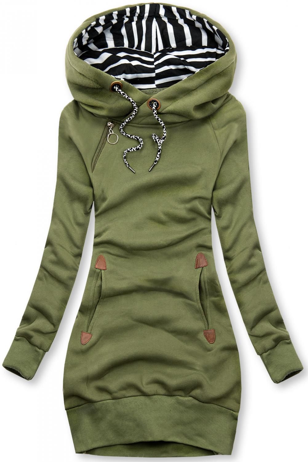 Sweatshirt/Sweatkleid mit Kapuze khaki
