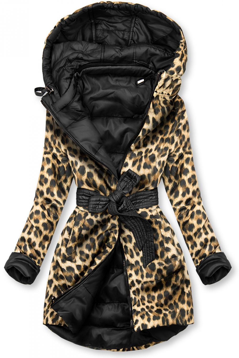 Wattierte Steppjacke mit Wendemöglichkeit Leopardenmuster/schwarz