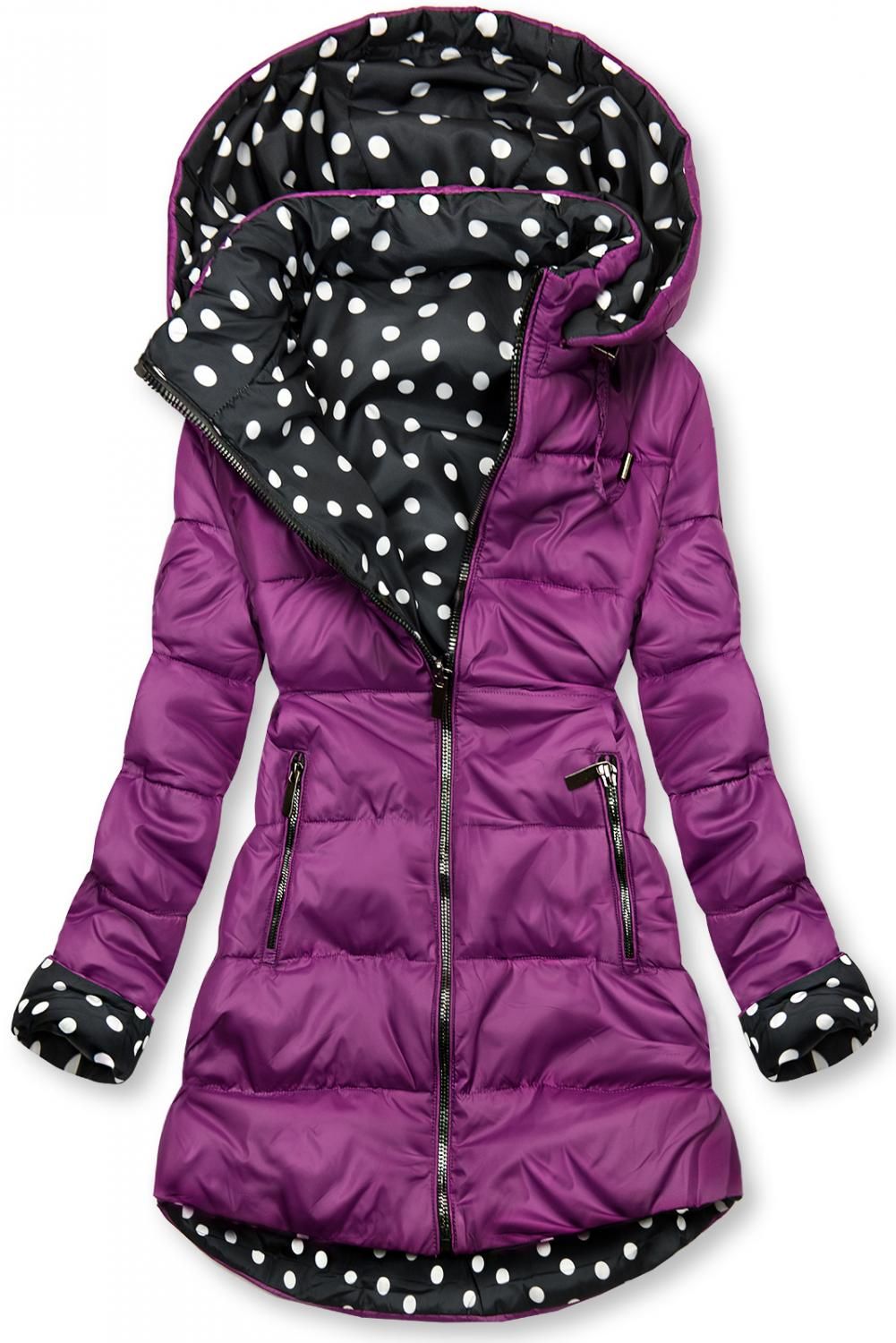 Wattierte Steppjacke mit Wendemöglichkeit lila/schwarz