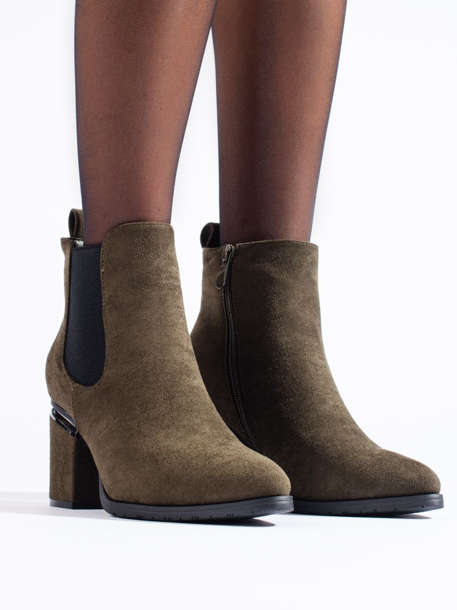 Dunkelgrüne Wildleder Stiefeletten mit Blockabsatz Vinceza