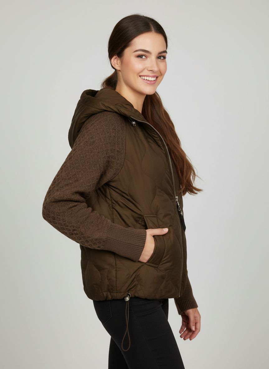 Damen-Übergangsjacke mit Strickärmeln Braun