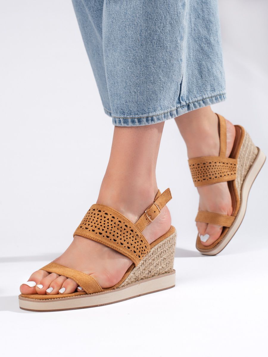Braune Damen Sandalen mit Keilabsatz