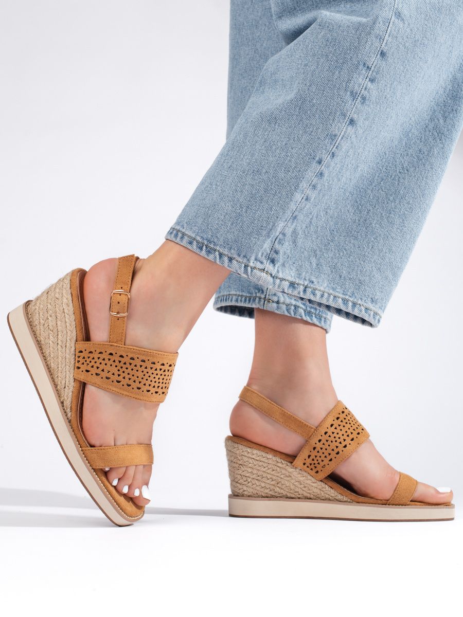 Braune Damen Sandalen mit Keilabsatz