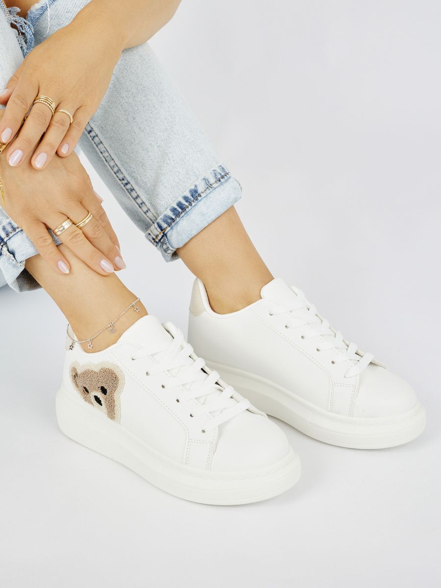 Weiße Damen-Sneaker mit Plüsch