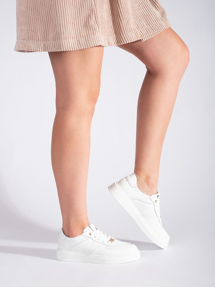 Weiße Damen Leder Sport Sneakers