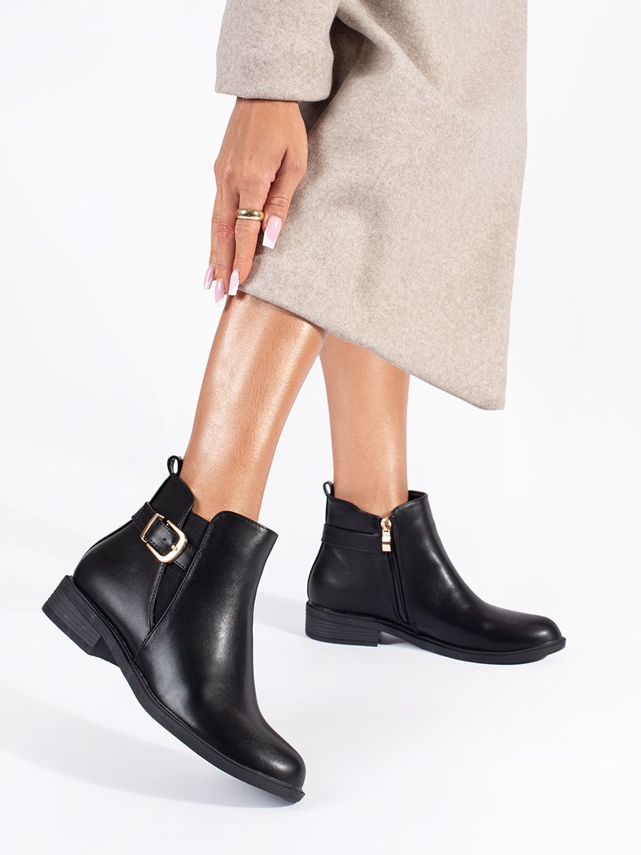 Schwarze Damen Stiefeletten mit goldenen Details