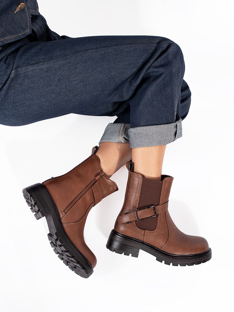 Braune Damen Leder Stiefeletten mit Plateau von Sergio Leone