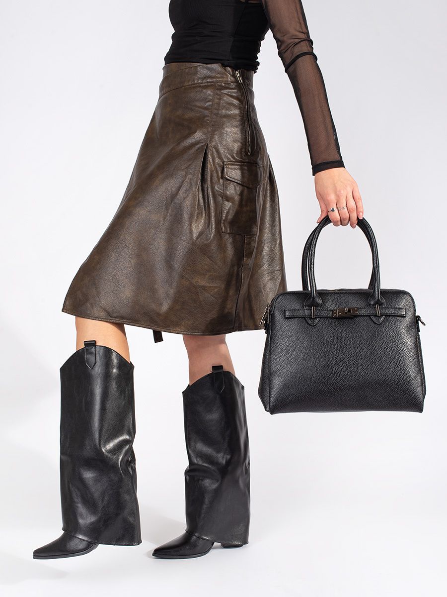 Schwarze Damenstiefel im Cowboy-Stil mit Absatz