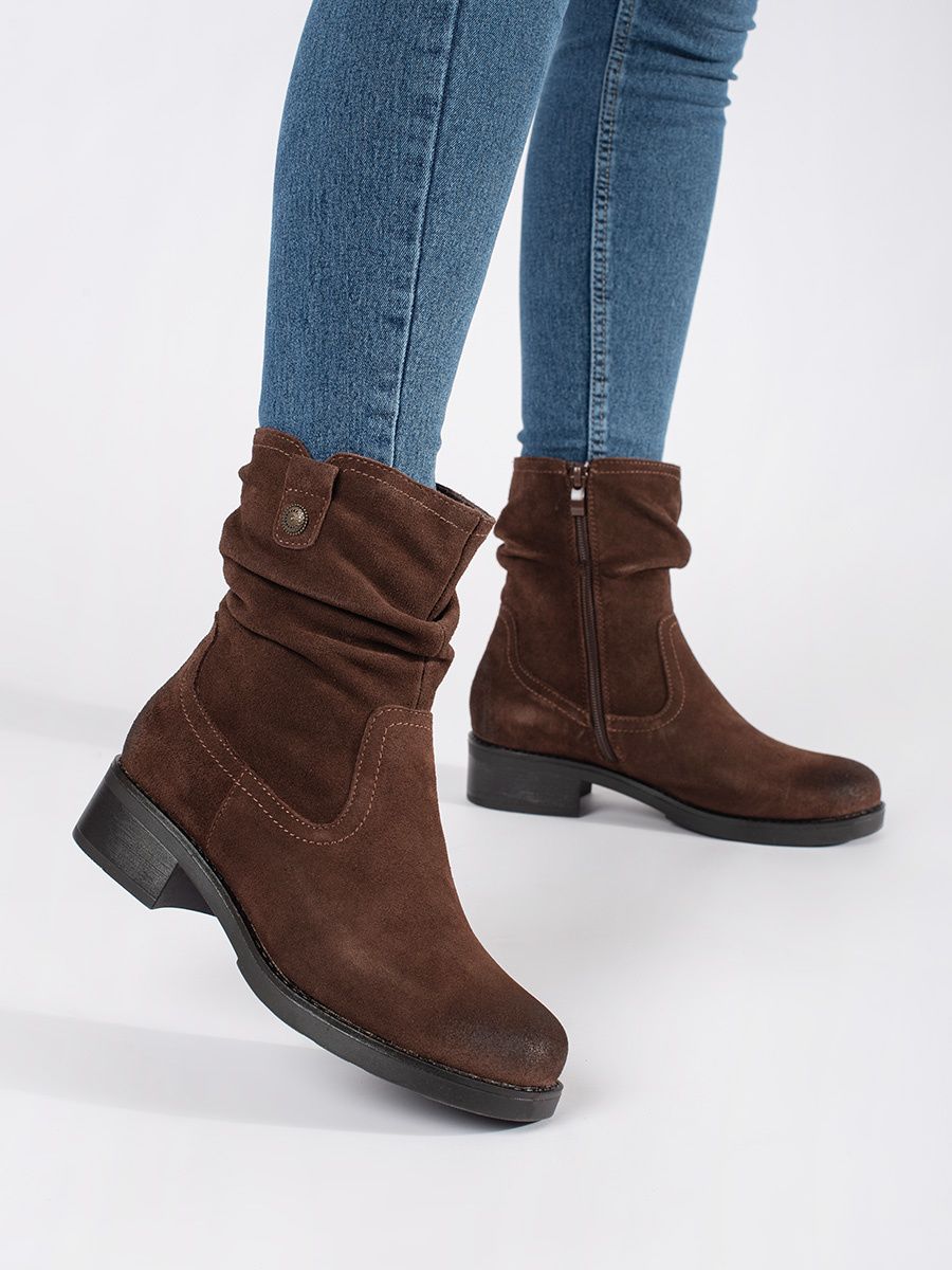 Braune Leder Stiefeletten mit gerafftem Schaft von Sergio Leone