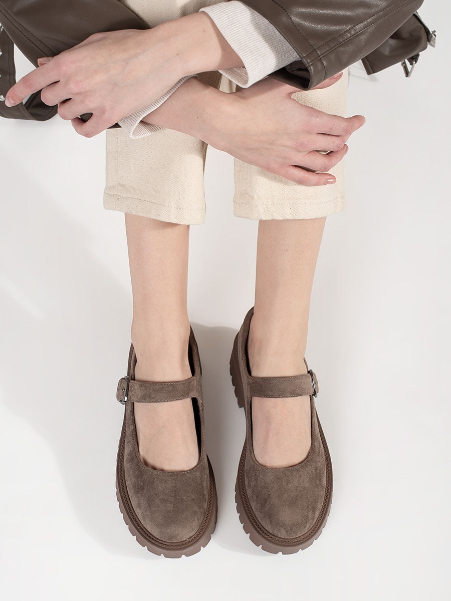 Beige Plateau-Slipper aus ökologischem Wildleder