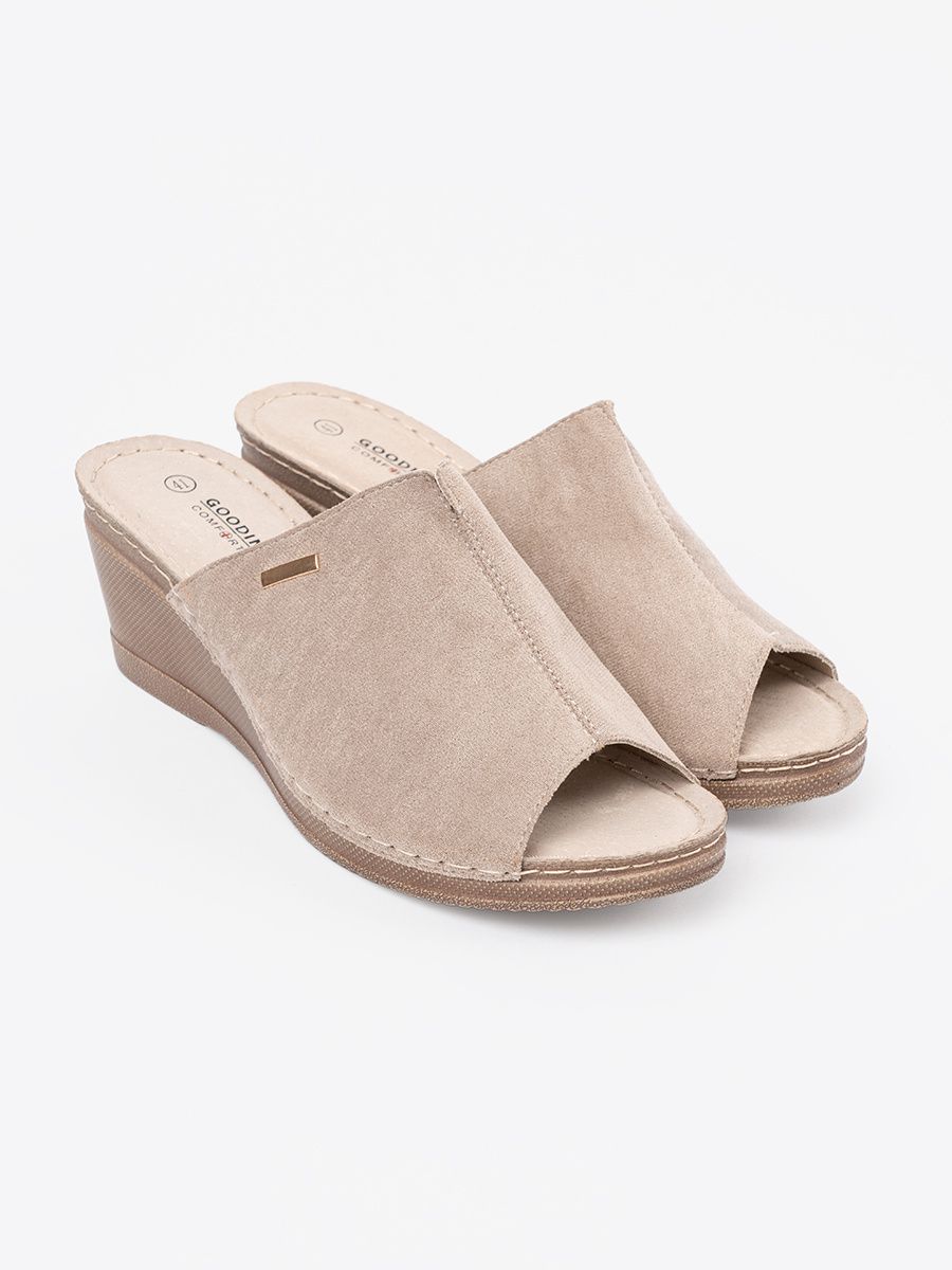 Beige Damen-Pantoletten mit Plateau