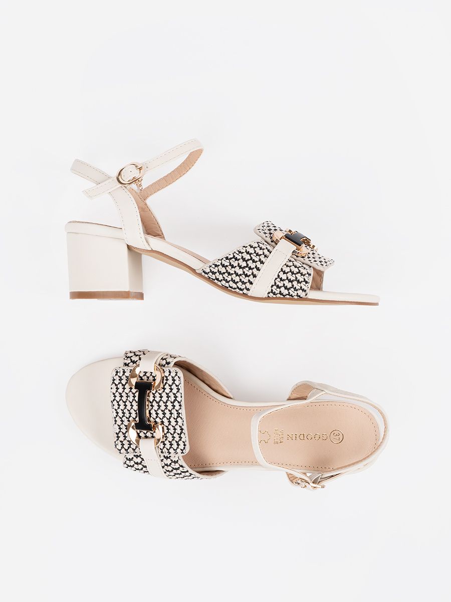 Weiße Damen Sandalen mit mittelhohem Absatz