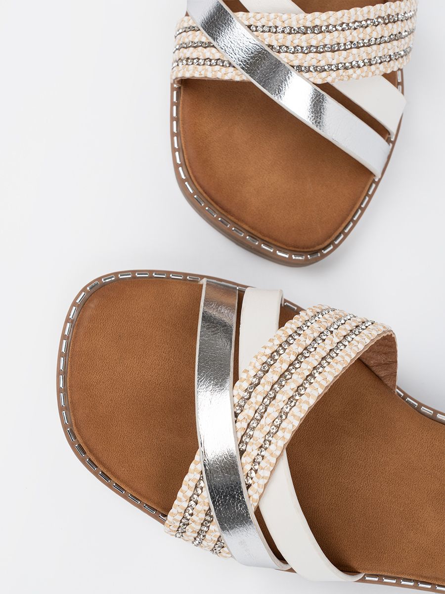 Weiße Damen Sandalen mit flachem Absatz von Sergio Leone