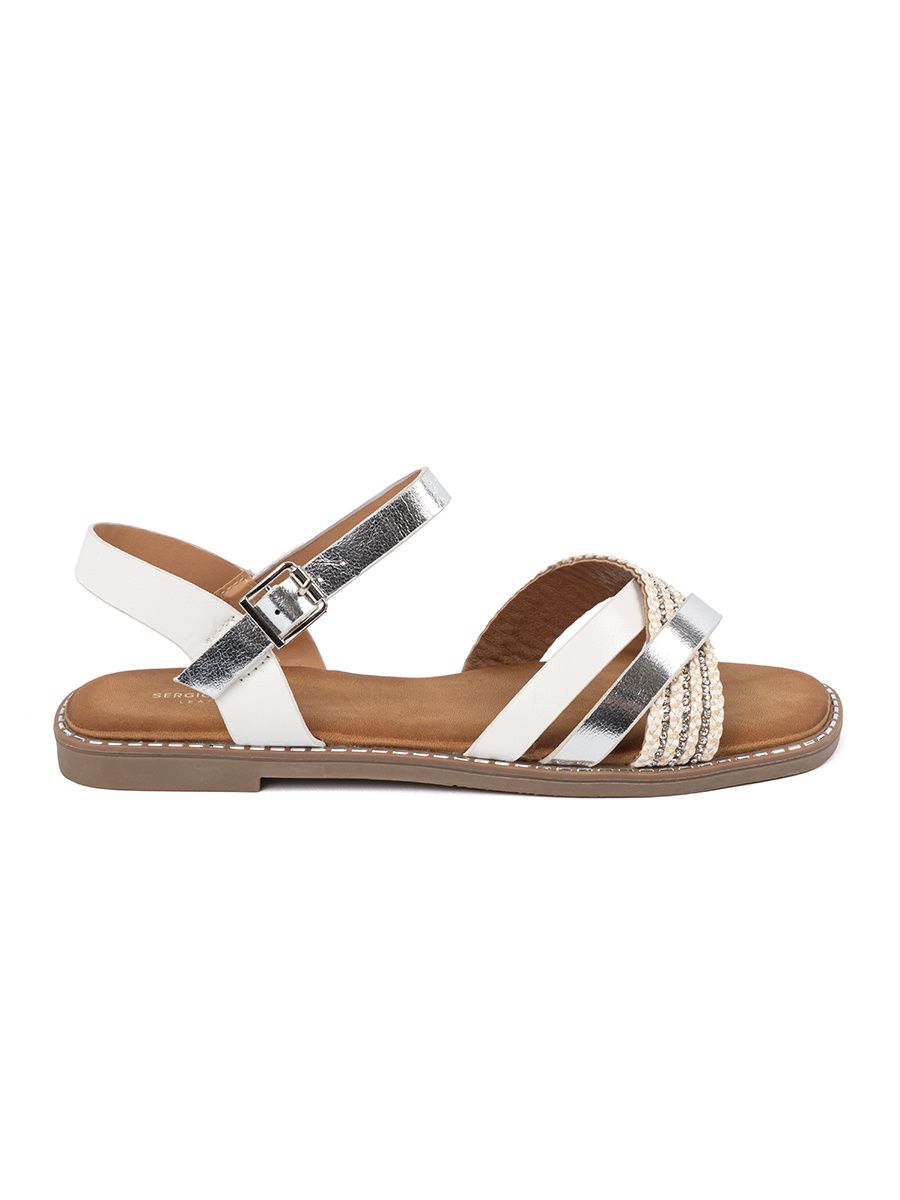 Weiße Damen Sandalen mit flachem Absatz von Sergio Leone