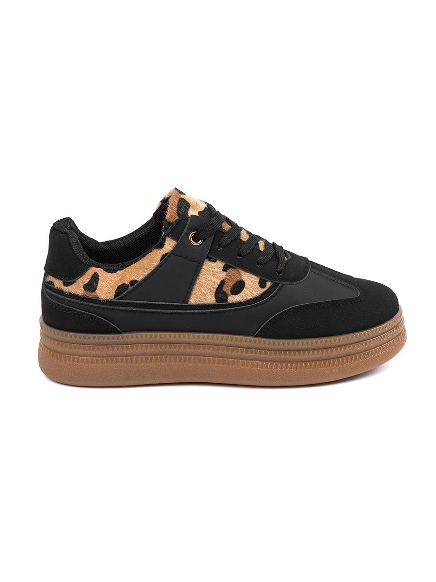Damen schwarze Sneakers mit Leoparden-Details