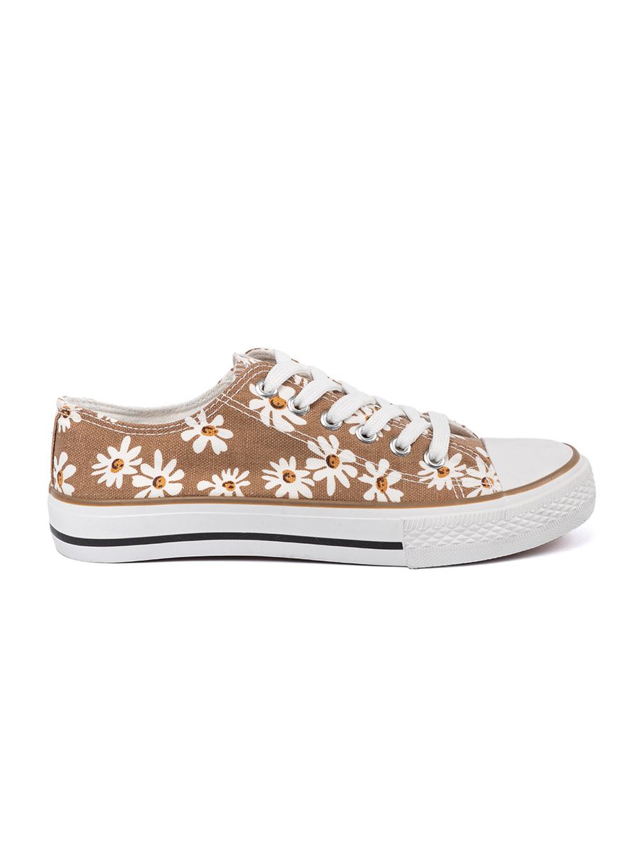 Beige Damen Sneaker mit Blumenmuster