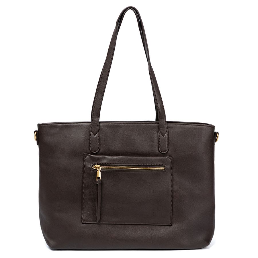 Dunkelbraune Tasche mit goldenen Elementen