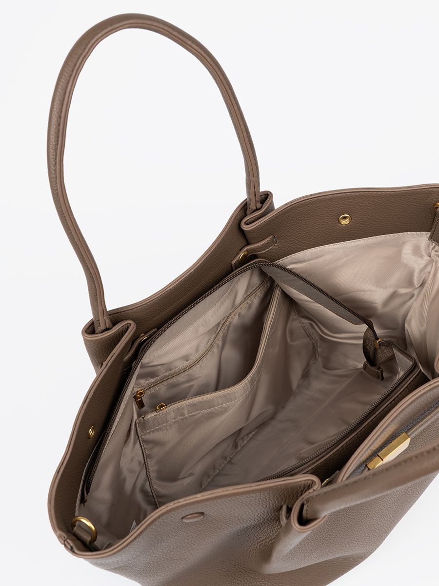 Beige Shopper Tasche mit Reißverschluss