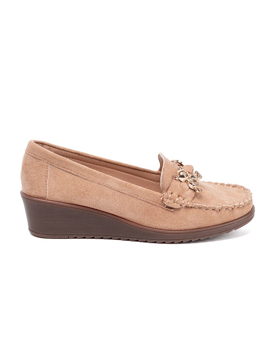 Beige Slipper mit Keilabsatz aus feinem Wildleder