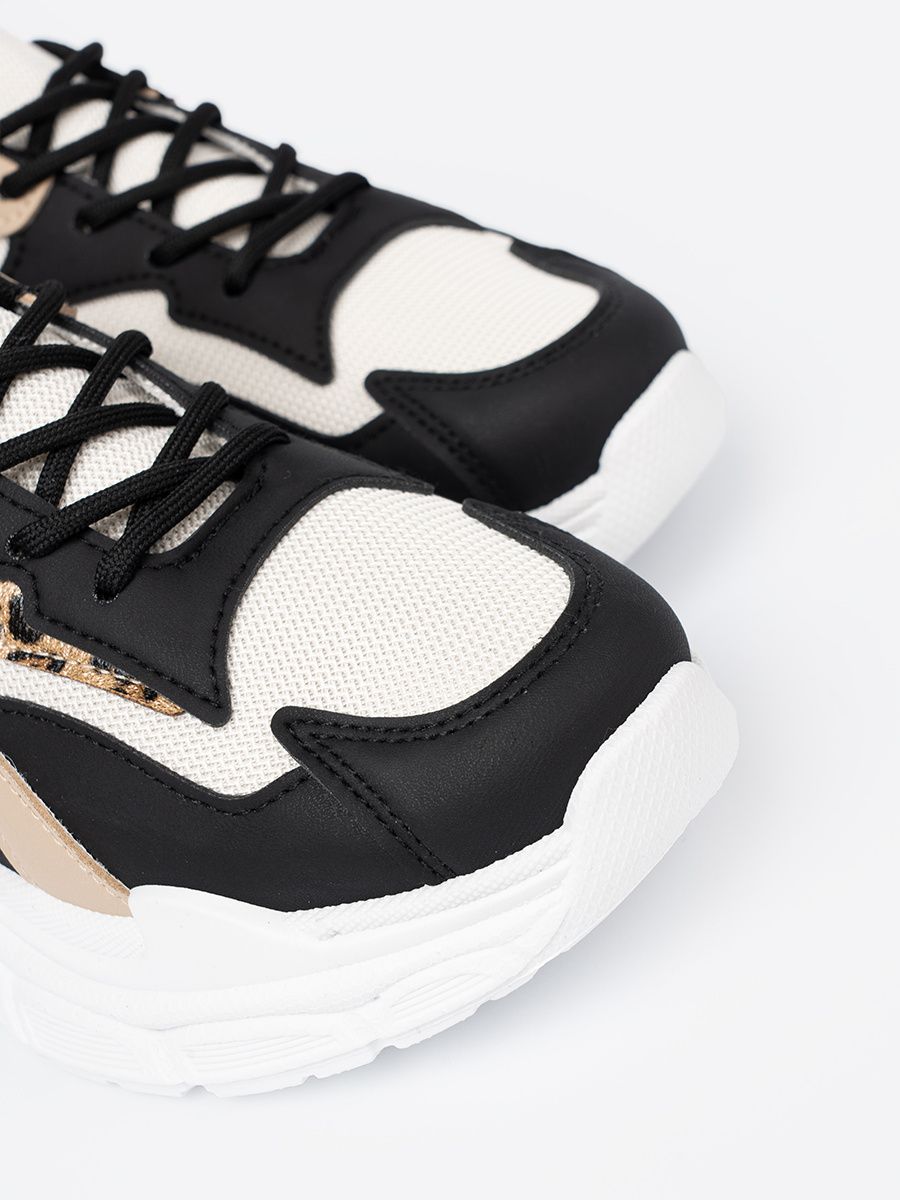 Schwarze und beige Damen Sneakers mit dicker Sohle