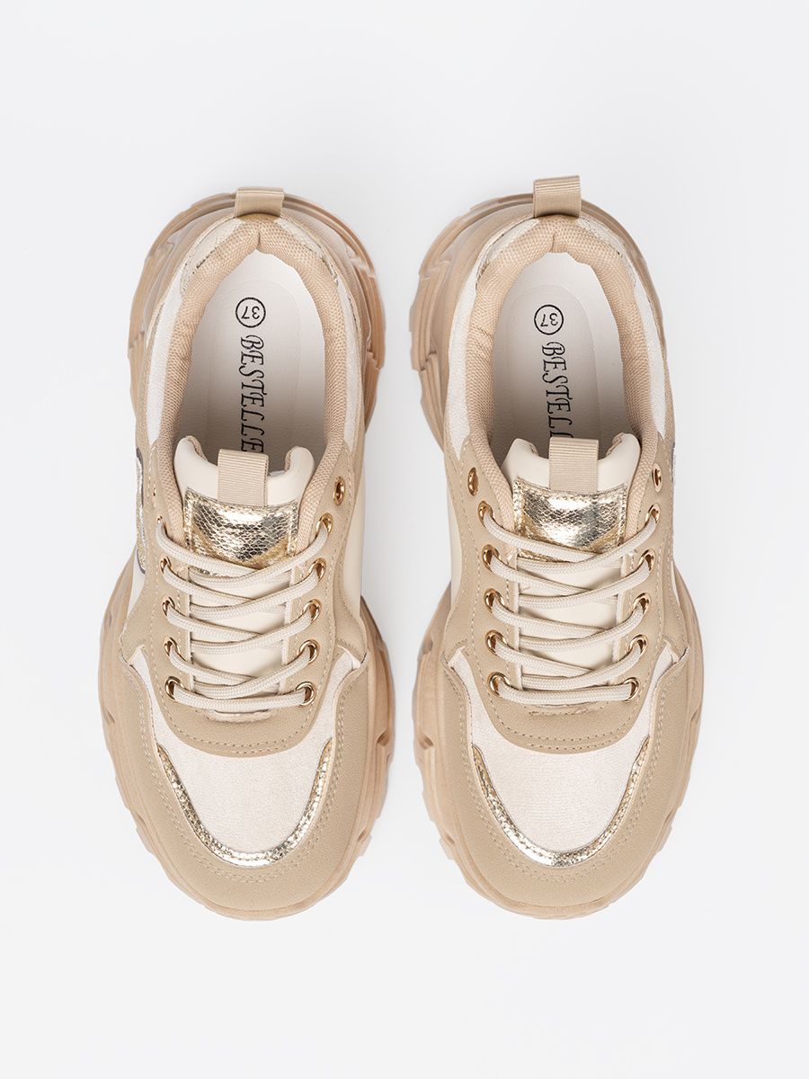 Beige Sneakers mit dekorativem goldenen Herzen
