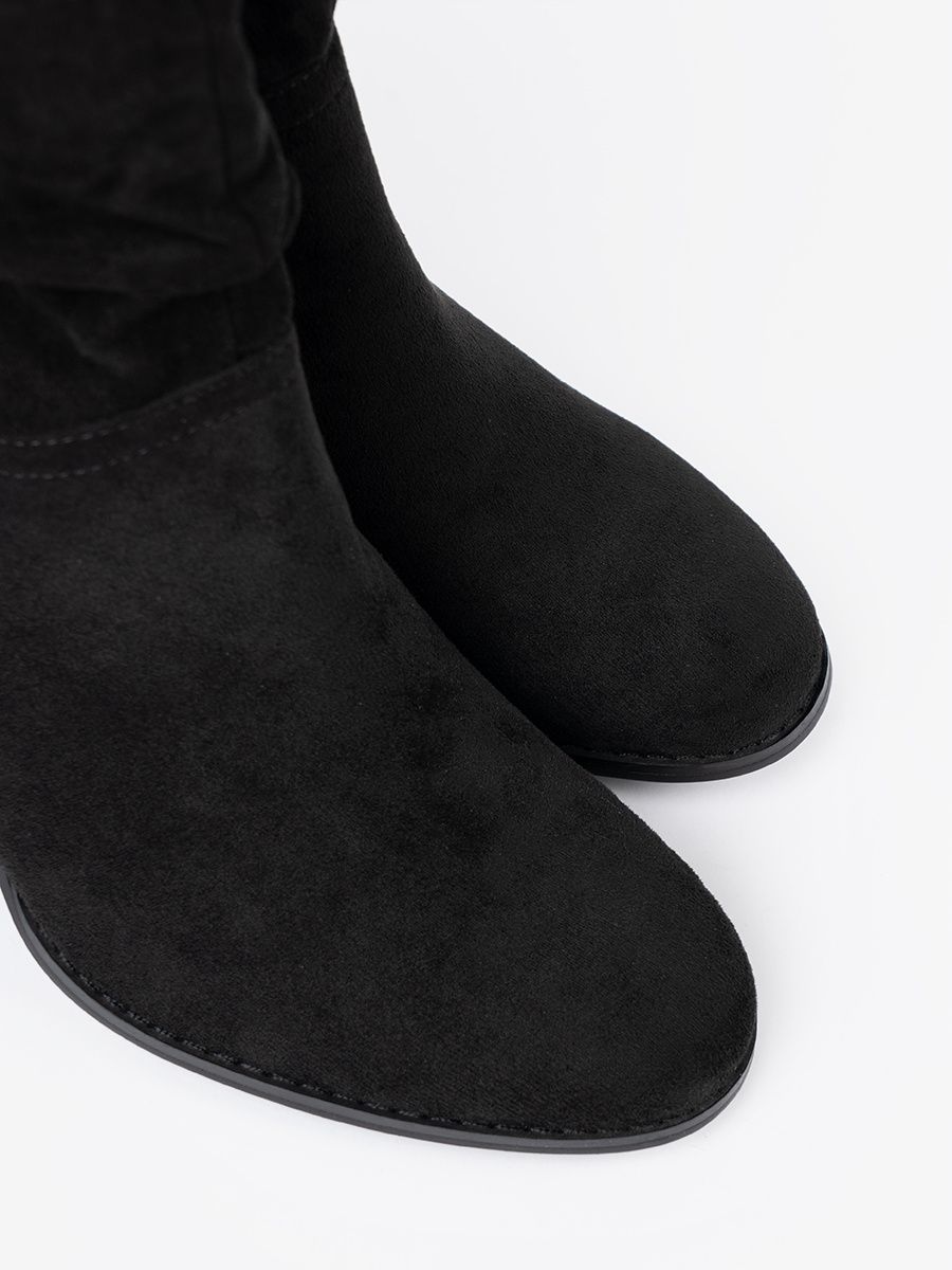 Schwarze Wildleder Stiefeletten mit Blockabsatz und gerafftem Schaft