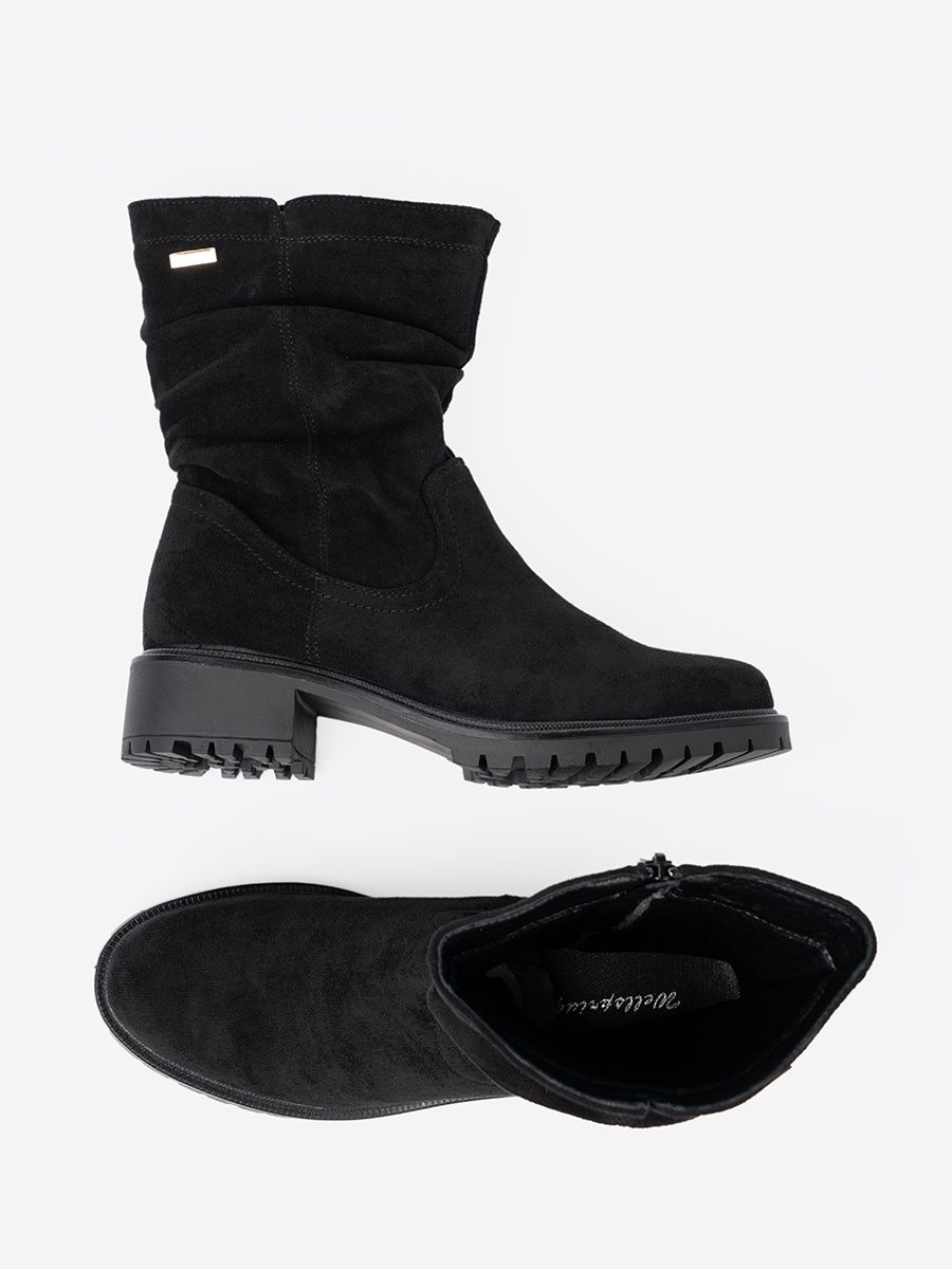 Schwarze Stiefeletten mit gerafftem Schaft und Reißverschluss