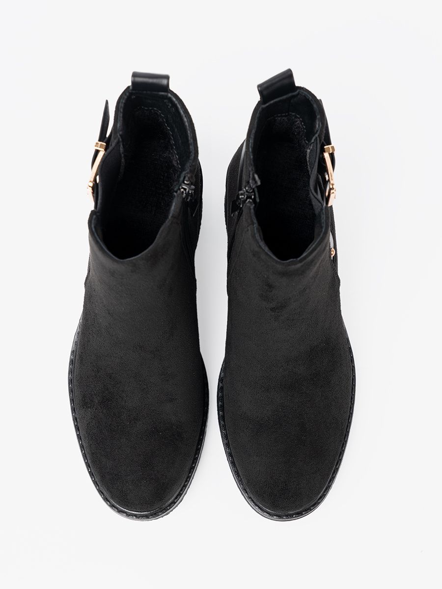 Schwarze Stiefeletten mit Schnalle auf stabilem Absatz