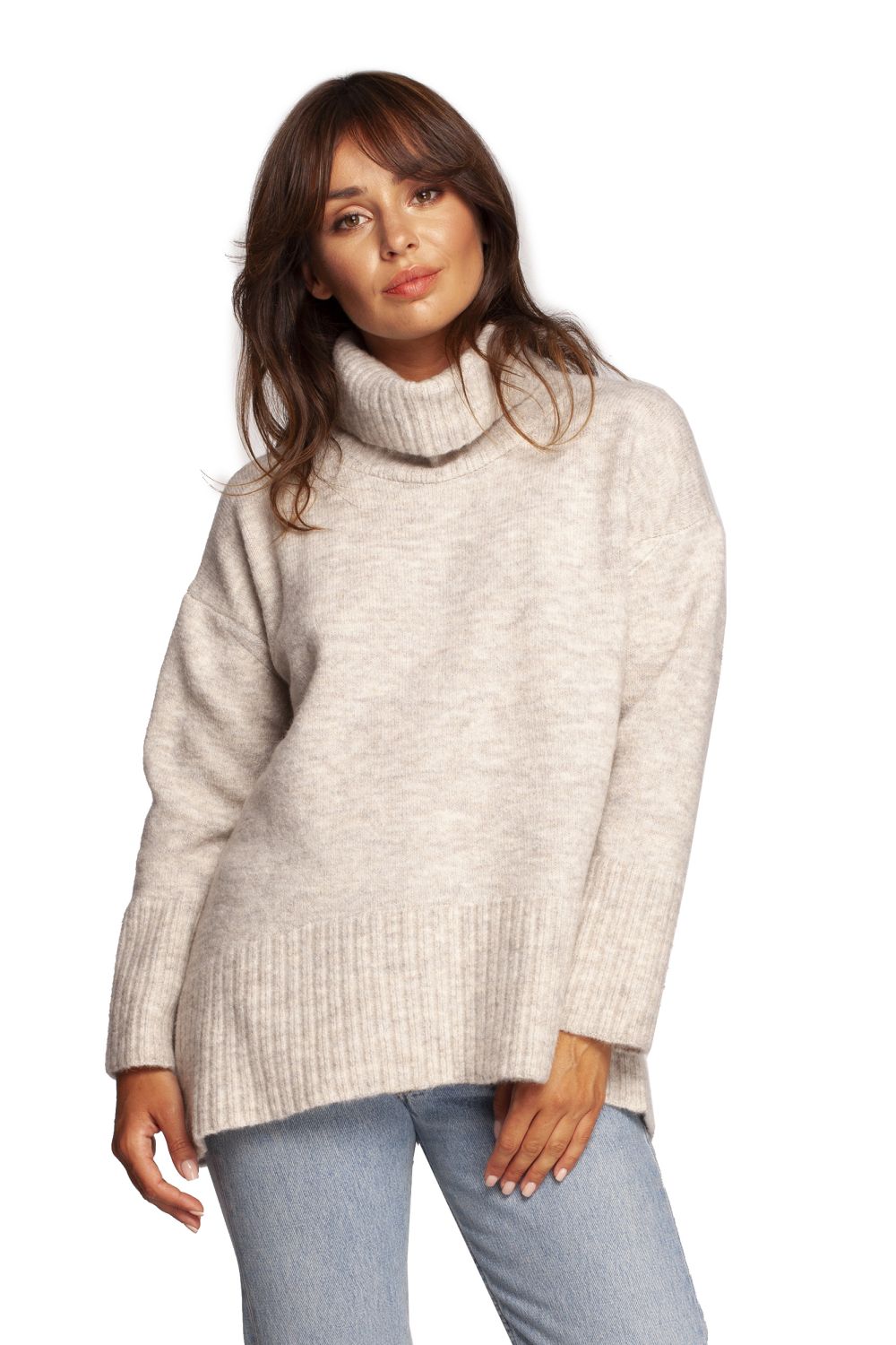 Beige Pullover mit Rollkragen