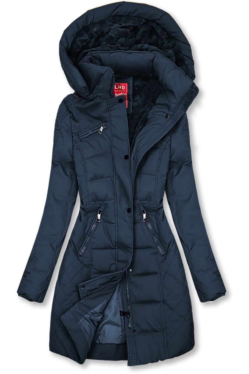 Warme Steppjacke mit Kapuze Dunkelblau