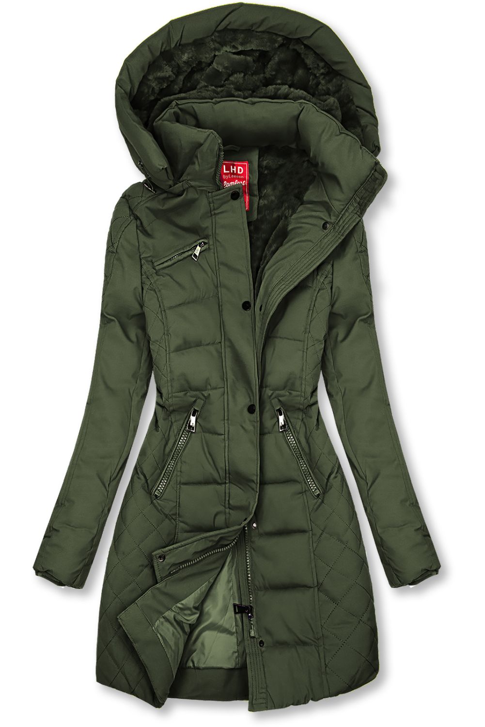 Warme Steppjacke mit Kapuze Khaki