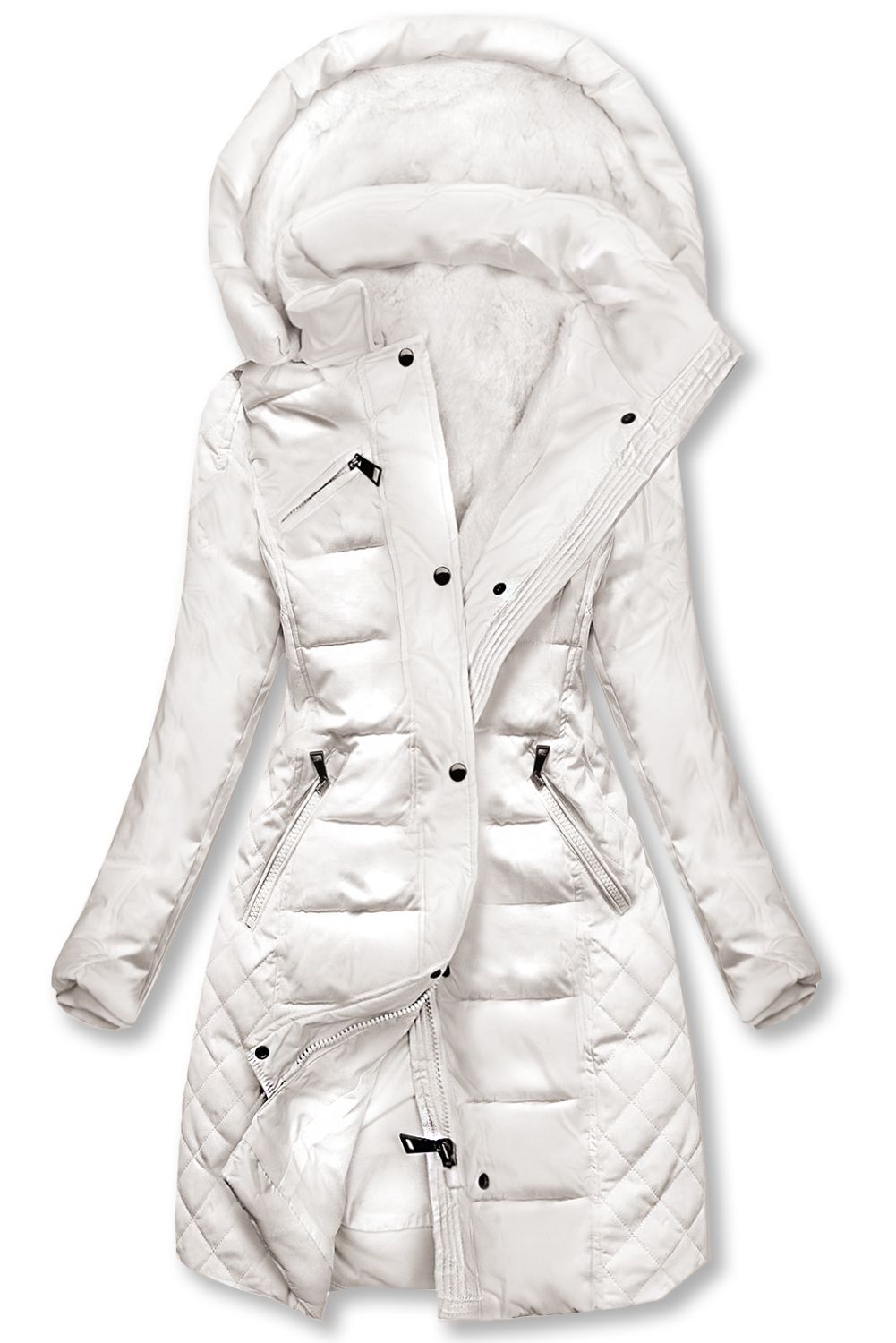 Warme Steppjacke mit Kapuze Ecru