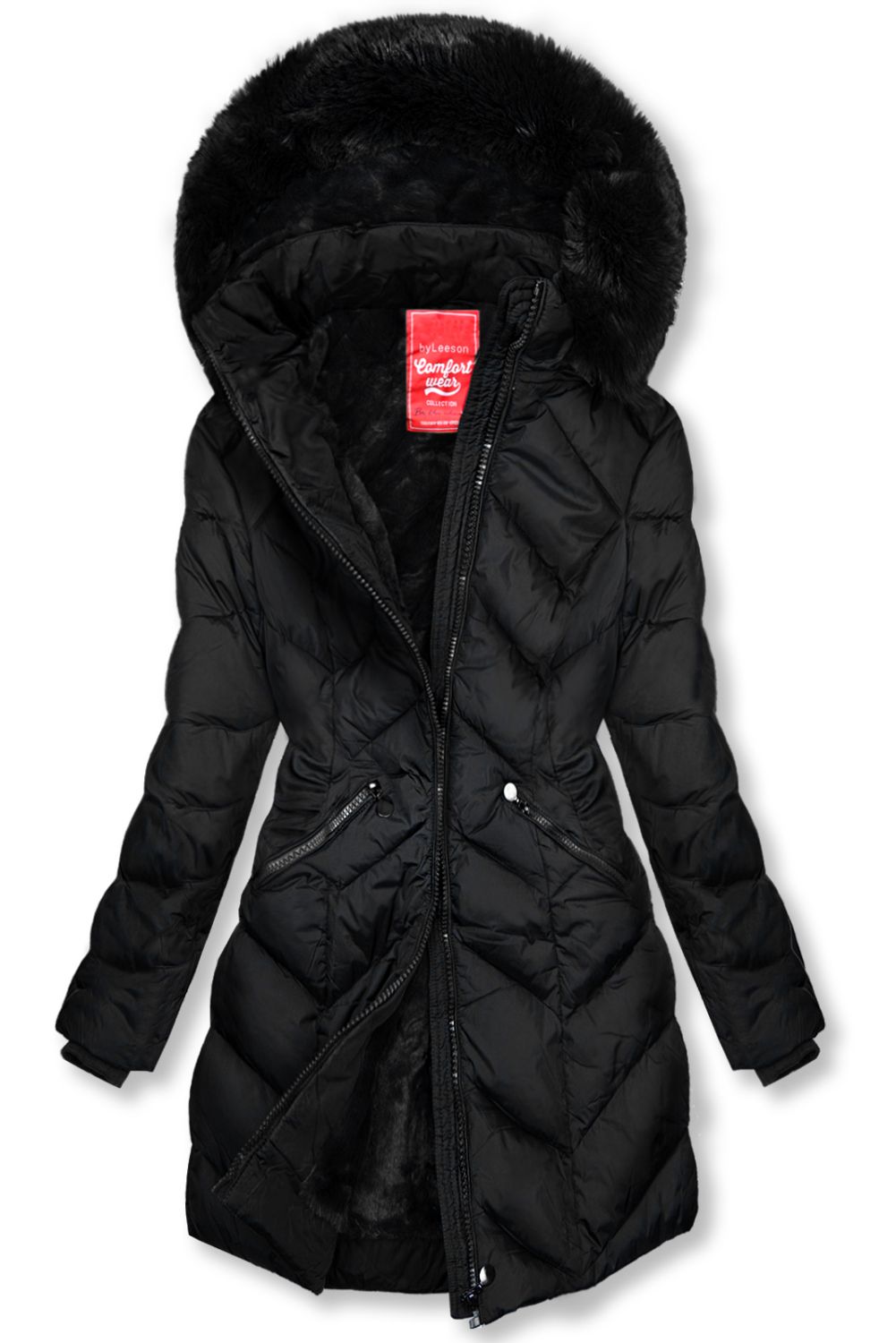 Gesteppte Winterjacke mit abnehmbarer Kapuze schwarz