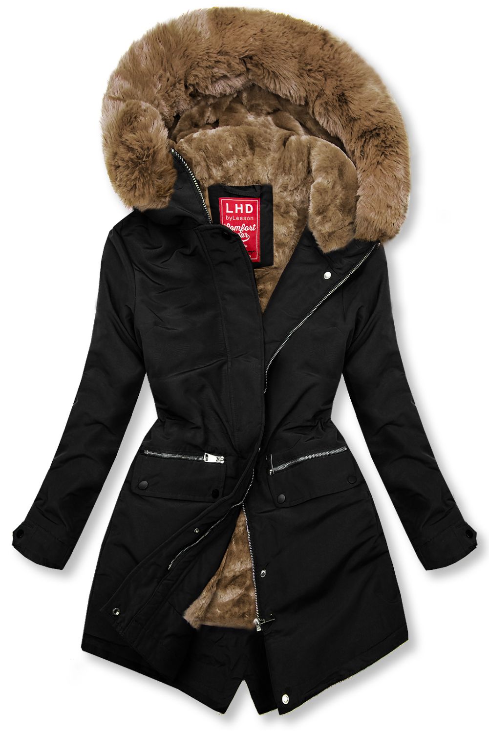 Winterparka mit Fellimitat schwarz