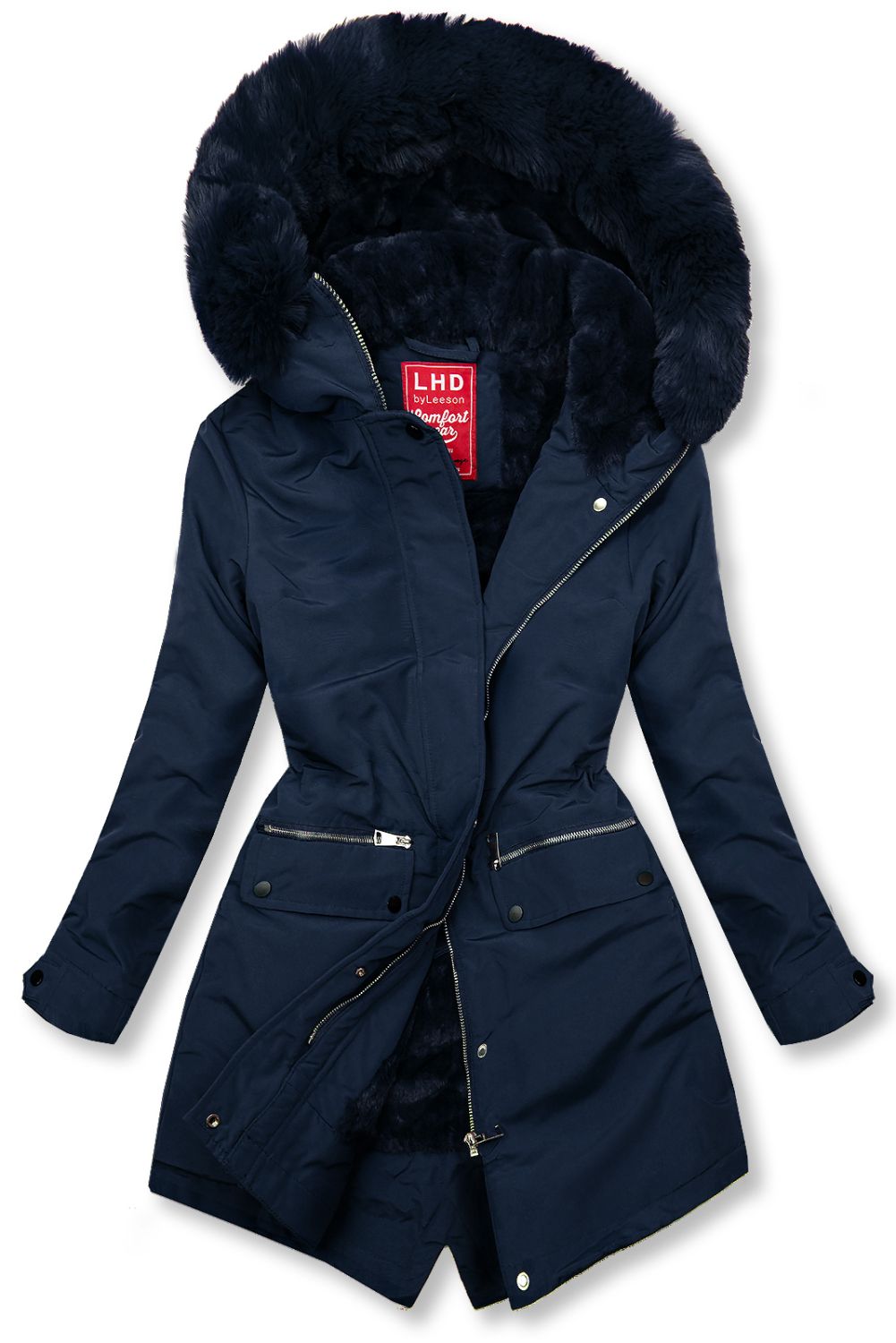 Winterparka mit Fellimitat dunkelblau