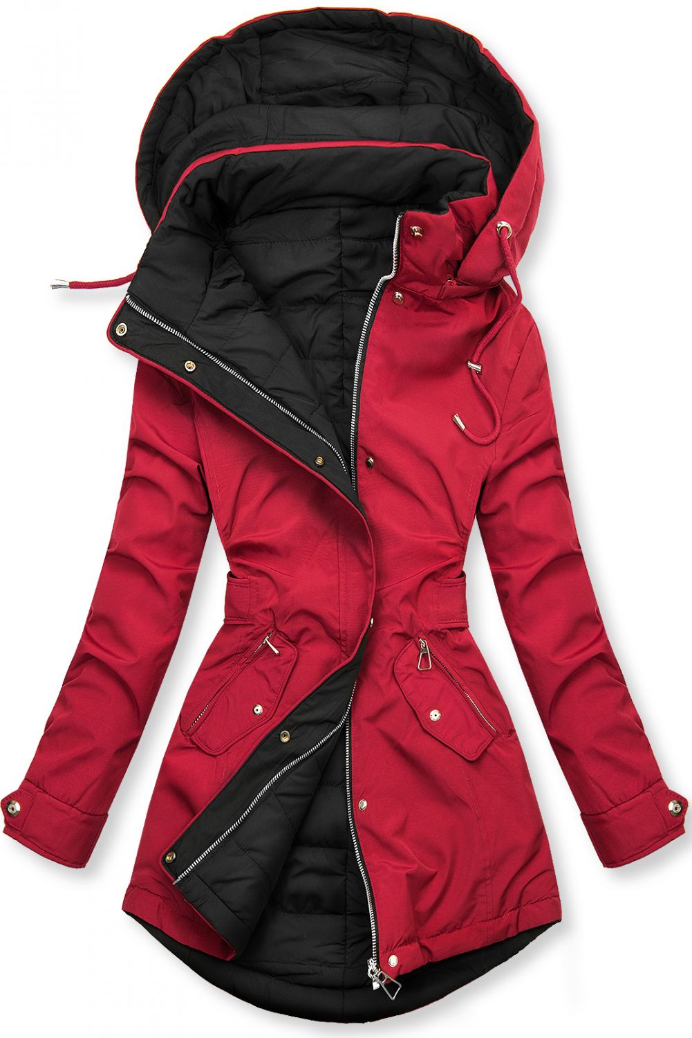 Beidseitig tragbare Übergangsjacke weinrot/schwarz