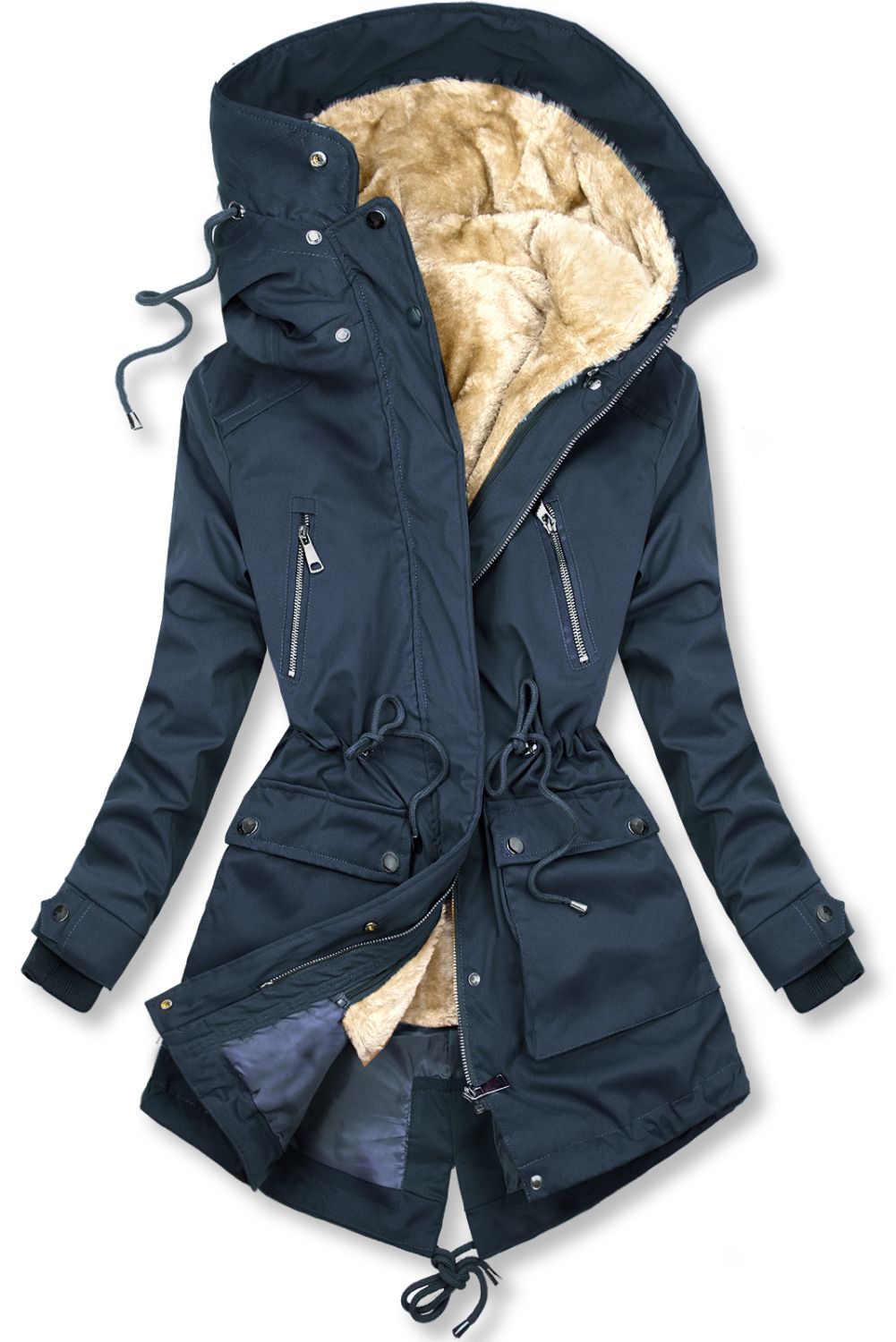 Parka mit abnehmbarem Teddyfutter dunkelblau