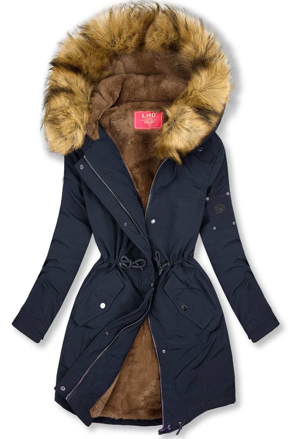 Winterparka mit abnehmbarem Kunstfell dunkelblau