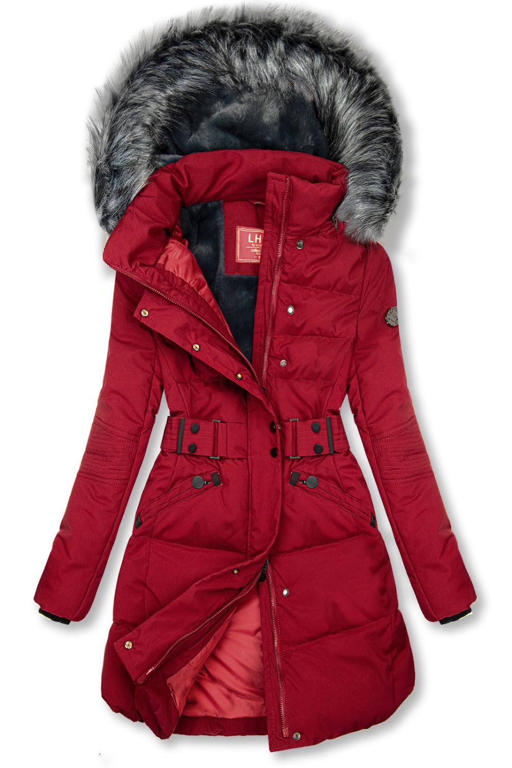 Gesteppte Winterjacke mit Gürtel Rot