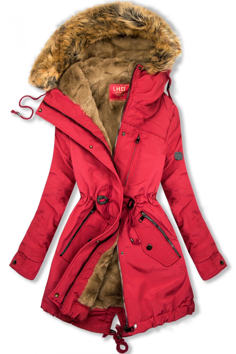 Warm gefütterter Parka mit Kapuze rot