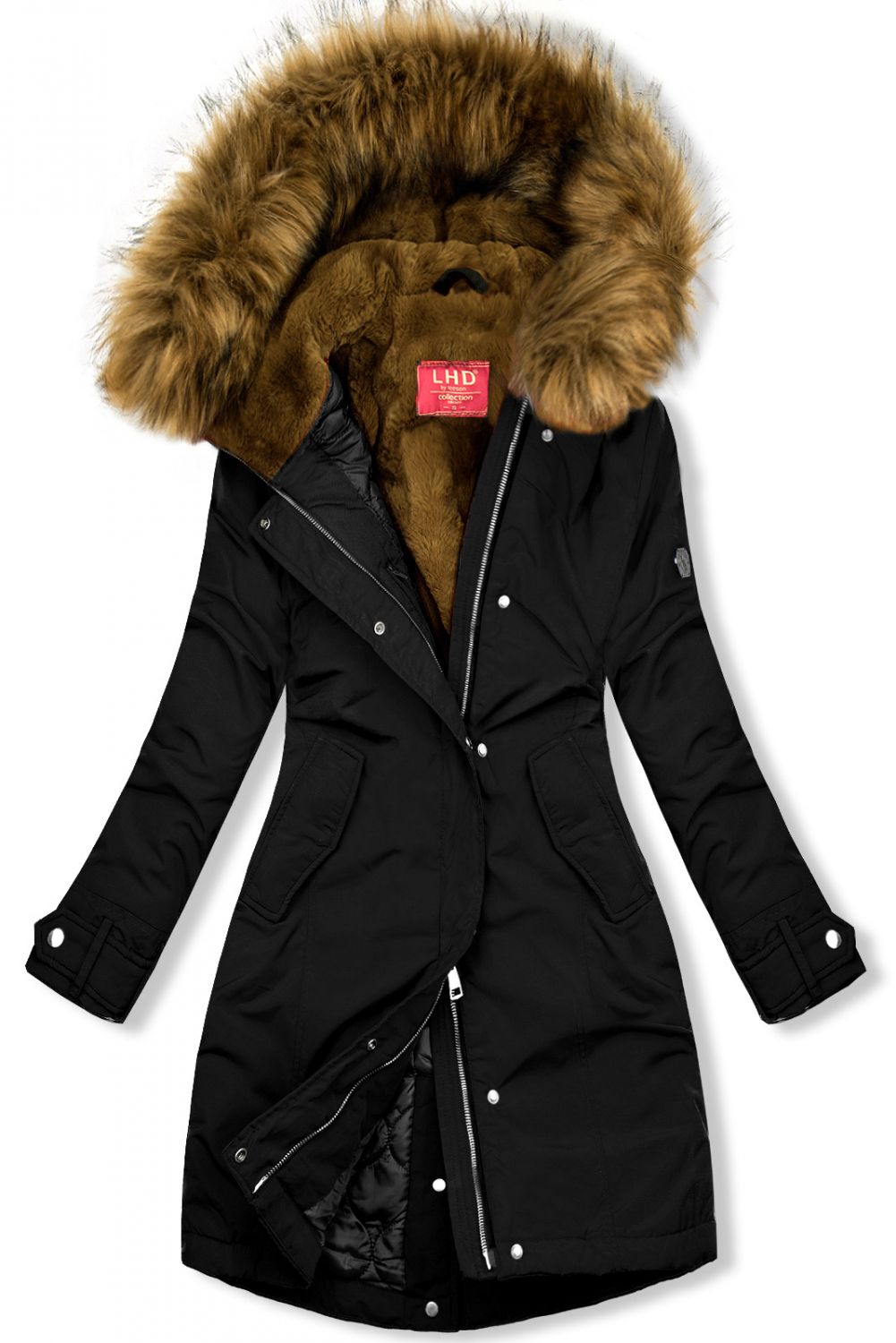 Parka mit Fleece Futter Kapuze schwarz